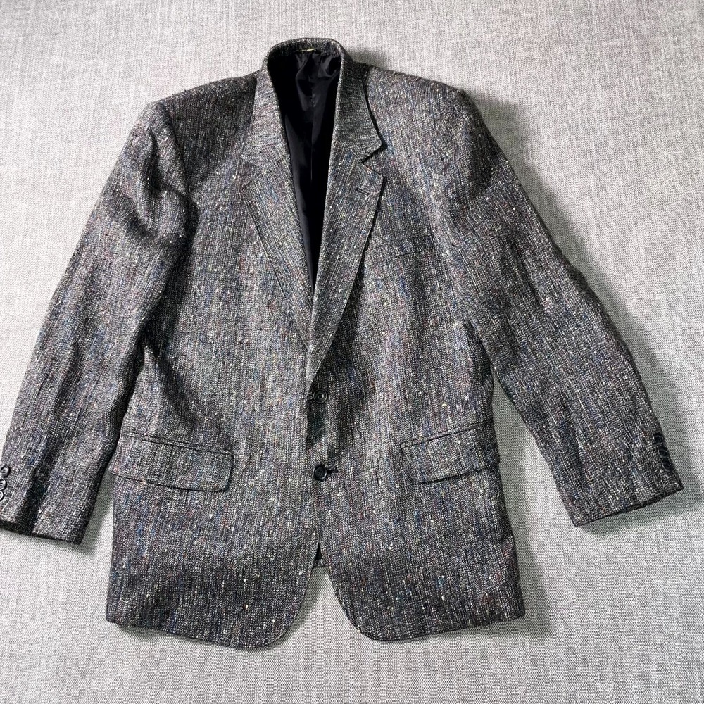 Jon Marc Blazer Jacket Mens Charcoal Gray Tweed Notch Lapel Business Wedding